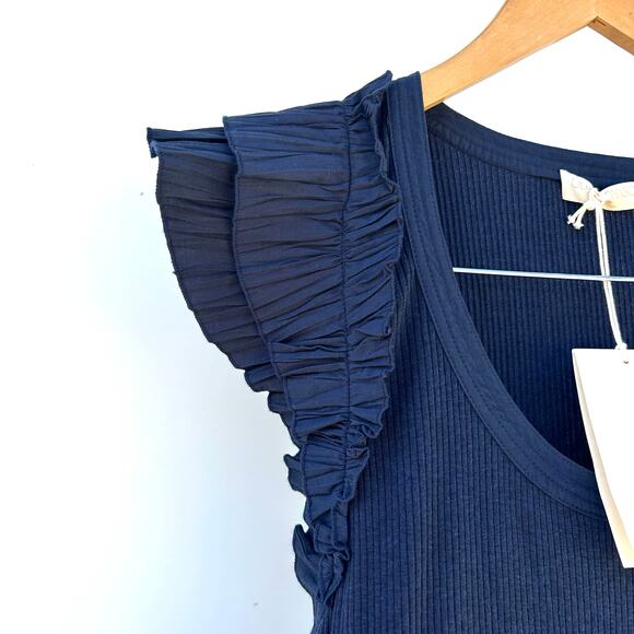 New Ulla Johnson Virginia Midi Dress Ruffle Shoulders Midnight Navy Blue 10 - Picture 8 of 14